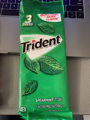 Trident gum spearmint sugar free1x3 pk - 0012546011365