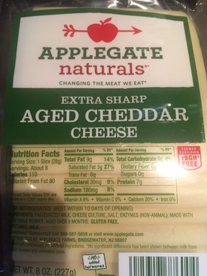 Applegate, extra sharp aged cheddar cheese - 0025317776004