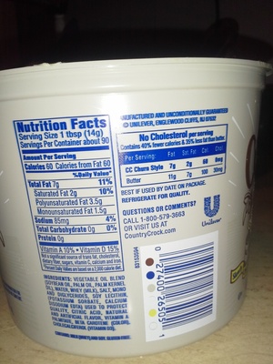 Country crock, churn style, 40% vegetable oil spread - 0027400265051