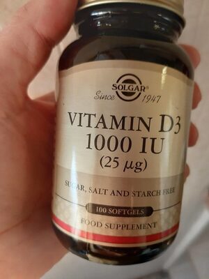 Solgar Vitamin D3 (Cholecalciferol) 25 mcg (1000 IU) 100 Softgels - 0033984033405