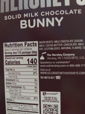 Hershey's solid milk chocolate bunny - 0034000667130