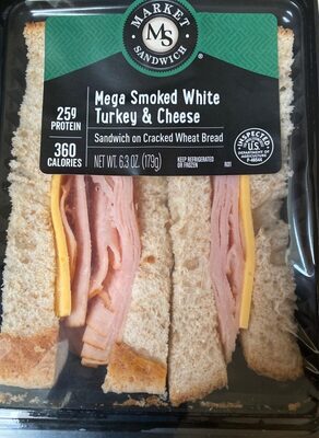 Mega smoked white turkey & cheese sandwich on cracked wheat bread - 0041433009567