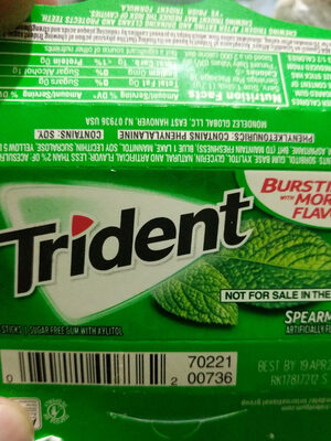 Trident, sugar free gum with xylitol, supermint - 0070221007362