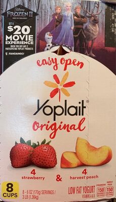Yoplait Original Yogurt Variety Pack Strawberry/Harvest Peach 8 Count - 0070470403892