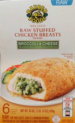Broccoli & cheese breaded raw stuffed chicken breasts with rib meat - 0073461976535