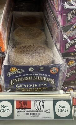 Food for life, genesis 1:29, sprouted whole grain english muffins - 0073472001158