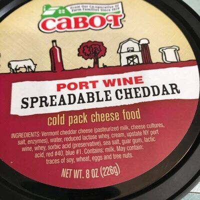 Port wine spreadable cheddar, cold pack cheese food - 0078354716199