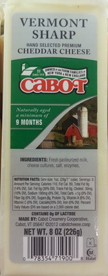 Cabot, vermont sharp, hand selected premium cheddar cheese - 0078354719008