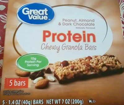 Great value, chewy protein bars, peanut, almond & dark chocolate - 0078742034294