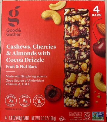 Cashews, cherries & almonds with cocoa drizzle fruit & nut bars - 0085239044575