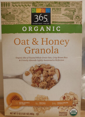 365 everyday value, whole foods market, organic oat & honey granola - 0099482448721