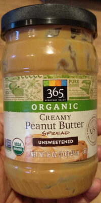 365 everyday value, peanut butter, creamy unsweetend - 0099482450281