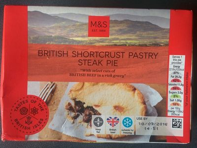British Shortcrust Pastry Steak Pie - 0129725