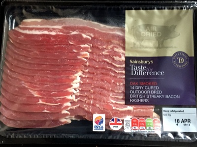 Oak Smoked Dry Cured Streaky Bacon Rashers - 01785784