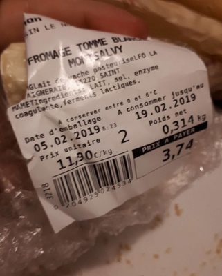 Fromage tomme blanche montsalvy - 0204925024534