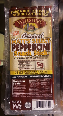 Wellshire, matt's select pepperoni snack stick, original - 0616973001700