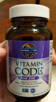 Garden of Life Vitamin Code RAW Zinc 60 Vegan Capsules - 0658010116527