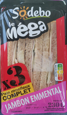 Sandwich Le Méga - Club - Jambon Emmental x3 / pain complet - 3242272980759