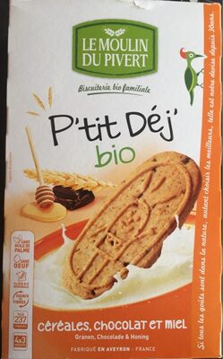 Biscuits P'tit Déj' bio - Céréales, chocolat et miel - 3268350120534