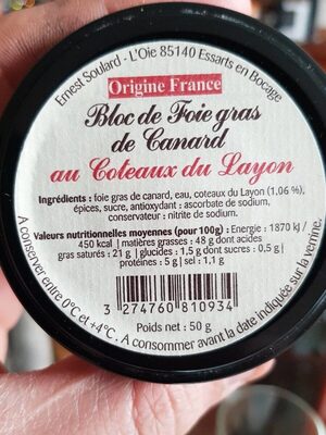 Bloc de foie gras de canard au coteaux du layon - 3274760810934