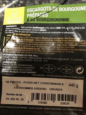 Escargots de Bourgogne préparés à la Bourguignonne - 3576280309029