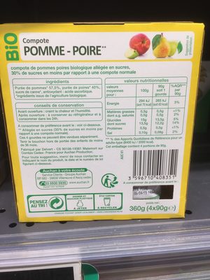 Compote de pomme poire bio allégée en sucre - 3596710408351