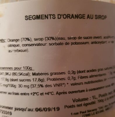 Segments d'orange au sirop - 3700785002776