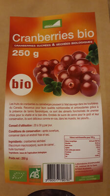 Cranberries Bio. Cranberries sucrées & séchées biologiques - 3760077790767