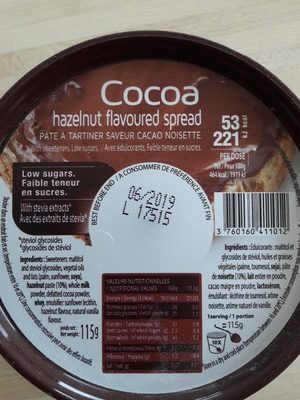 Pâte à tartiner saveur cacao noisette - 3760160411012