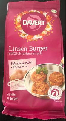 Davert Linsen-curry Burger, 160 GR Packung - 4019339643006