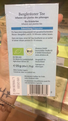 Alnatura Bio Bergkräuter Tee 20x 1,75G - 4104420039889