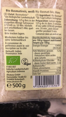 Alnatura Bio Himalaya Basmati Reis weiß 500G - 4104420115781
