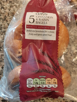 Tesco Cinnamon And Rasin Bagels 5 Pack - 5000436049159