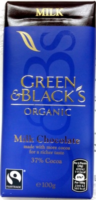 Green & black's organic chocolate bar milk chocolate - 5011835100556