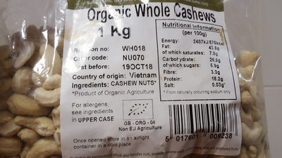 Organic whole cashews - 5017601009238