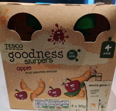 Tesco Goodness Apple And Banana Fruit Slurpers 4X90g - 5051140976224