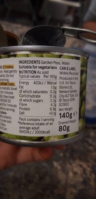 Tesco British Garden Peas in Water - 5051622055485