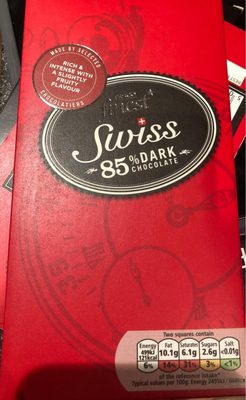 Tesco Finest Swiss 85% Plain Chocolate 100G - 5051790897917