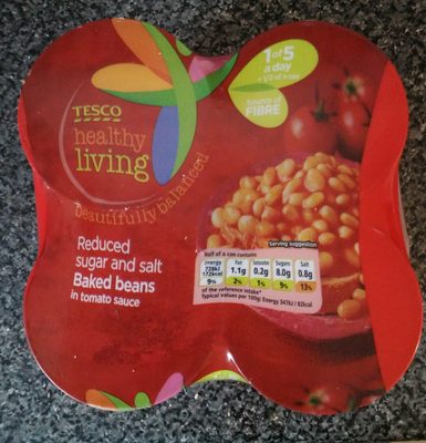 Tesco reduced sugar and salt baked beans x4 - 5053526490522