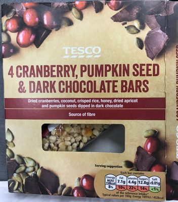 4 cranberry, pumpkin seed and dark chocolate bar - 5057008816206