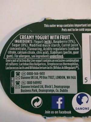 Activia Intensely Creamy Raspberry Yogurts - 5060360500102
