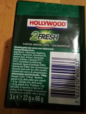 Chewing gums sans sucre menthe verte chlorophylle 2Fresh - 7622210600233