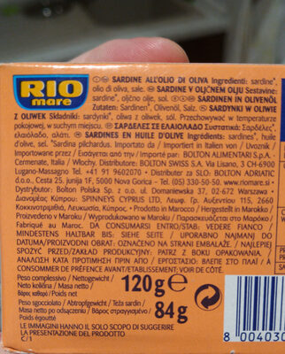 Rio Mare Sardines In Olive Oil (120G) - 8004030010000