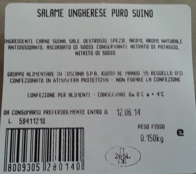SALAME UNGHERESE PURO SUINO - 8009305280140