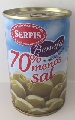 Benefit aceitunas rellenas de anchoa con 75% menos sal lata 130 g - 8410344111317