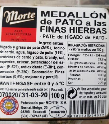 Medallón de pato a las finas hierbas - 8410853026072