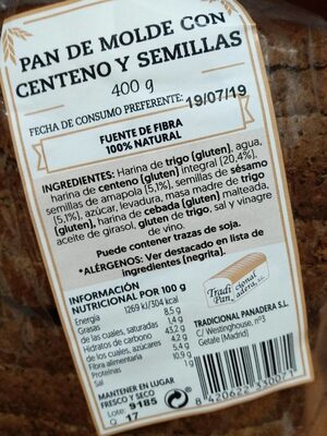 Pan de molde con Centeno y Semillas - 8420622330071