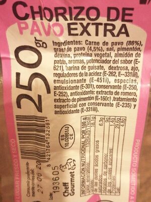 Chorizo de pavo extra - 8421764132561