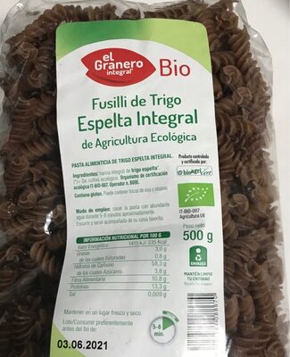 Fusilli de trigo espelta integral - 8422584088670