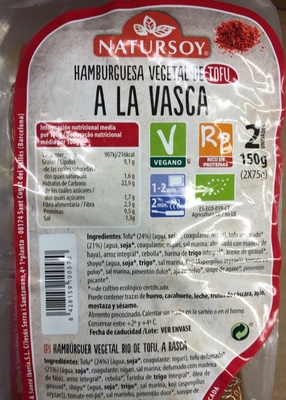 Hamburguesa vegetal de tofu a la vasca - 8428159100570